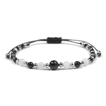 Bransoletka czarny TURMALIN Kamień Księżycowy HEMATYT ochrona miłość